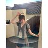 Women's Loose Fit Two Piece Matching Set Short Sleeve Plaid Cardigan Tie Front Camisole Casual Outfit Set