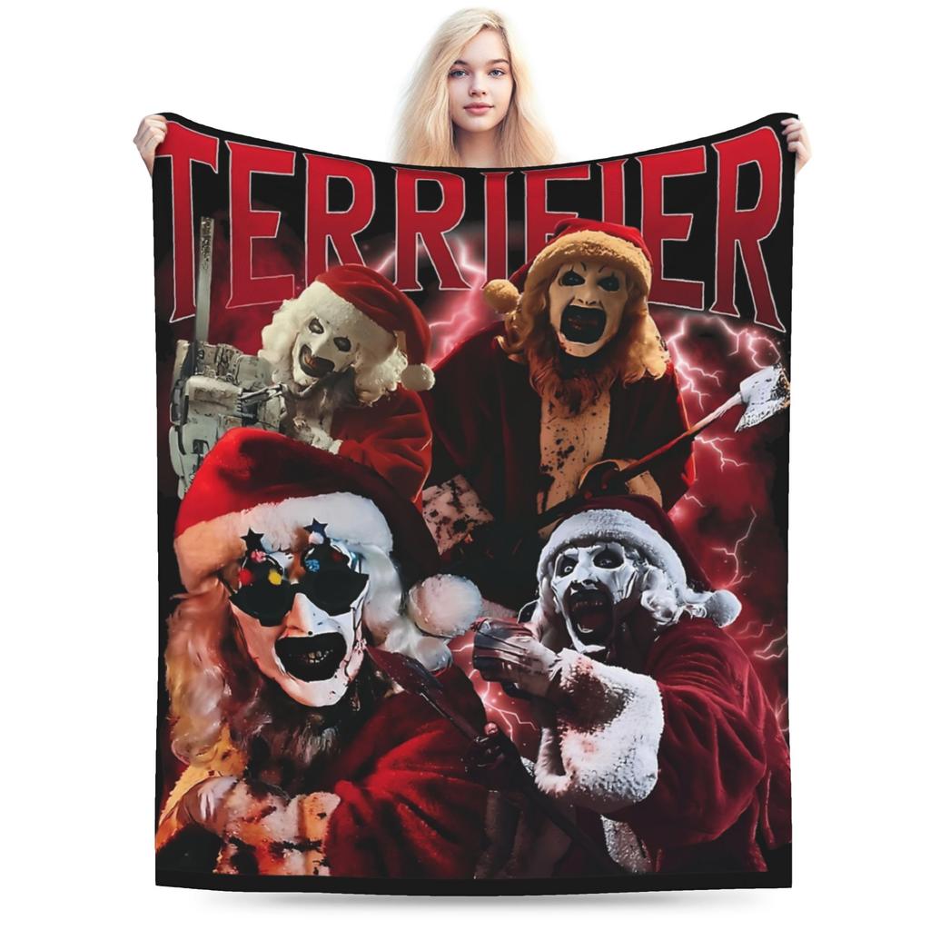 Art The Clowns Terrifier Christmas Blanket Velvet Printed Portable Warm Throw Blankets for Sofa Travel Bedspread