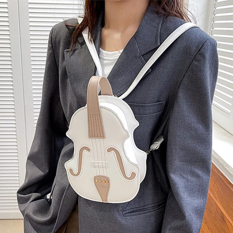 1pc Violin Shaped Crossbody Bag  Creative Sling Backpack  Trendy PU Leather Shoulder Bag