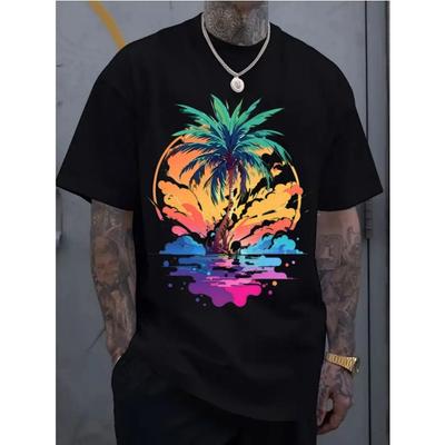 Tallas europeas Camisa Casual Deportiva para Hombre de Manga Corta, Estampado 2D de Moda, Elástica y Cómoda