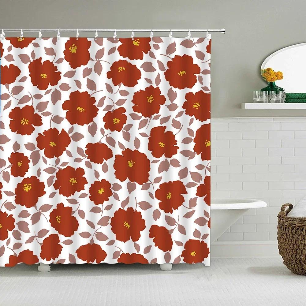 Vintage Rainbow Floral Shower Curtain 70S Colorful Stripe Fun Elegant Bohemian Abstract Style Bathroom Decoration Shower Curtain