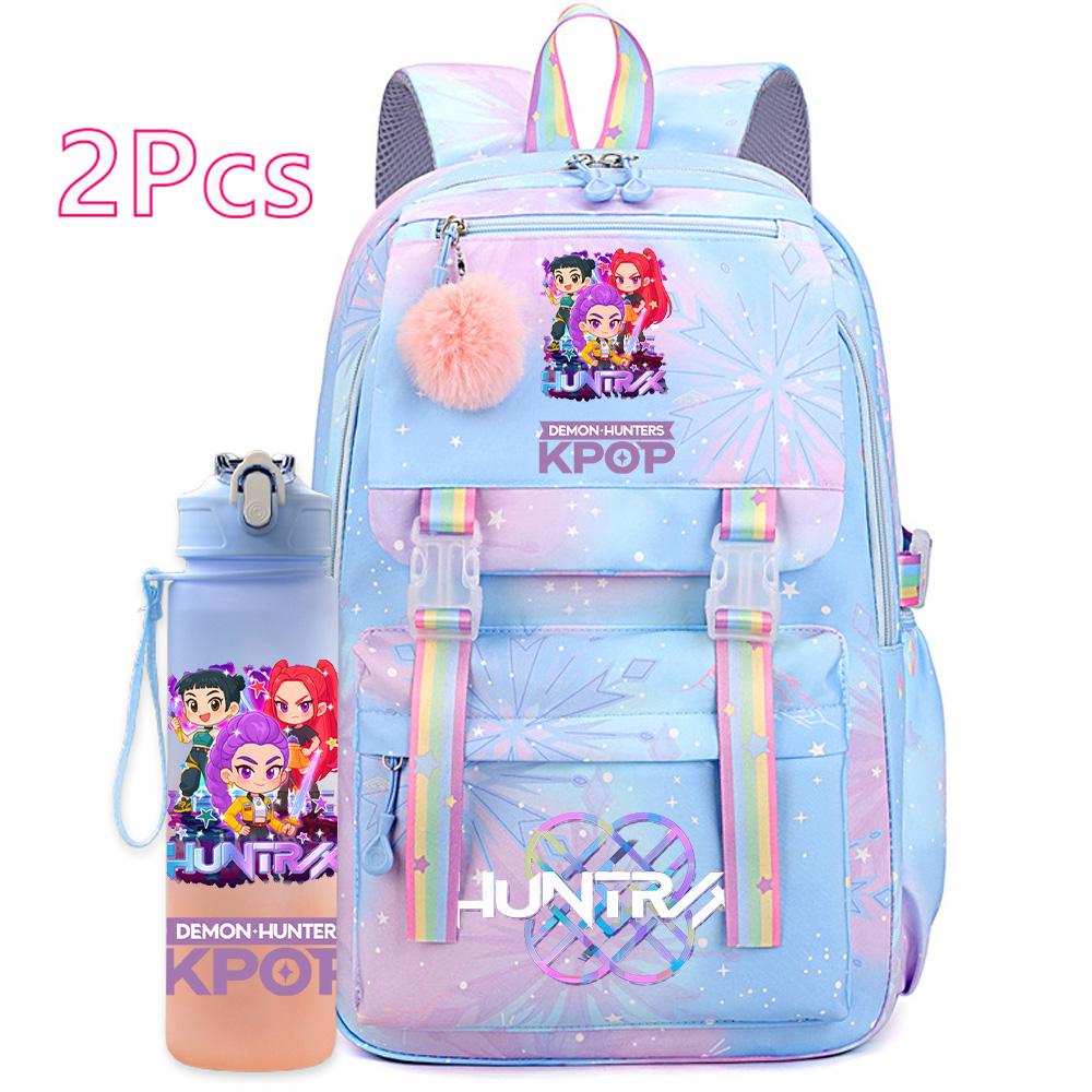 2 ks/sada Roztomilý Anime Kpop Potištěný Batoh s 750ml Lahví na Vodu Cestovní Taška s Velkou Kapacitou pro Dívku Teenagera Chlapce Školní Taška Dětský Dárek Mochila