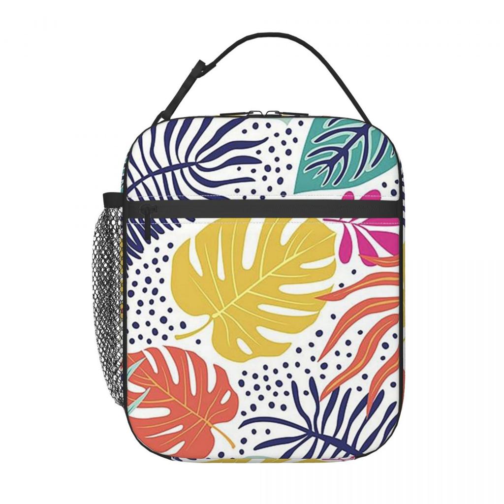 Vibrant Tropical Palm Leaf Pattern Insulated Lunch Bag for Women Children Leakproof Food Boxes Thermal Lunch Box Tote