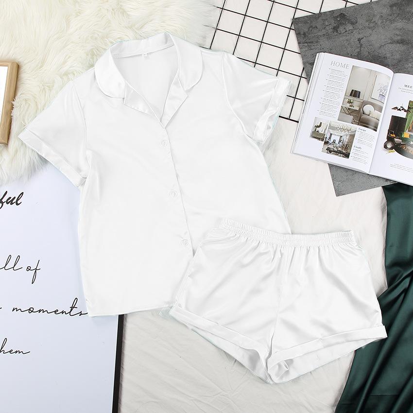 

Comfy Silk Feel Short Sleeve Shirt Loose Fit Casual Pajama Set Relaxed Home Sleepwear With Shorts For Women XXL білий