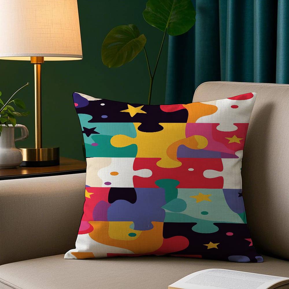 

Cute Jigsaw Puzzle Pillow Case Plush Fabric Soft Pillowcase Double Sided Print Sofa Cushion Cover Throw 12x12Inch