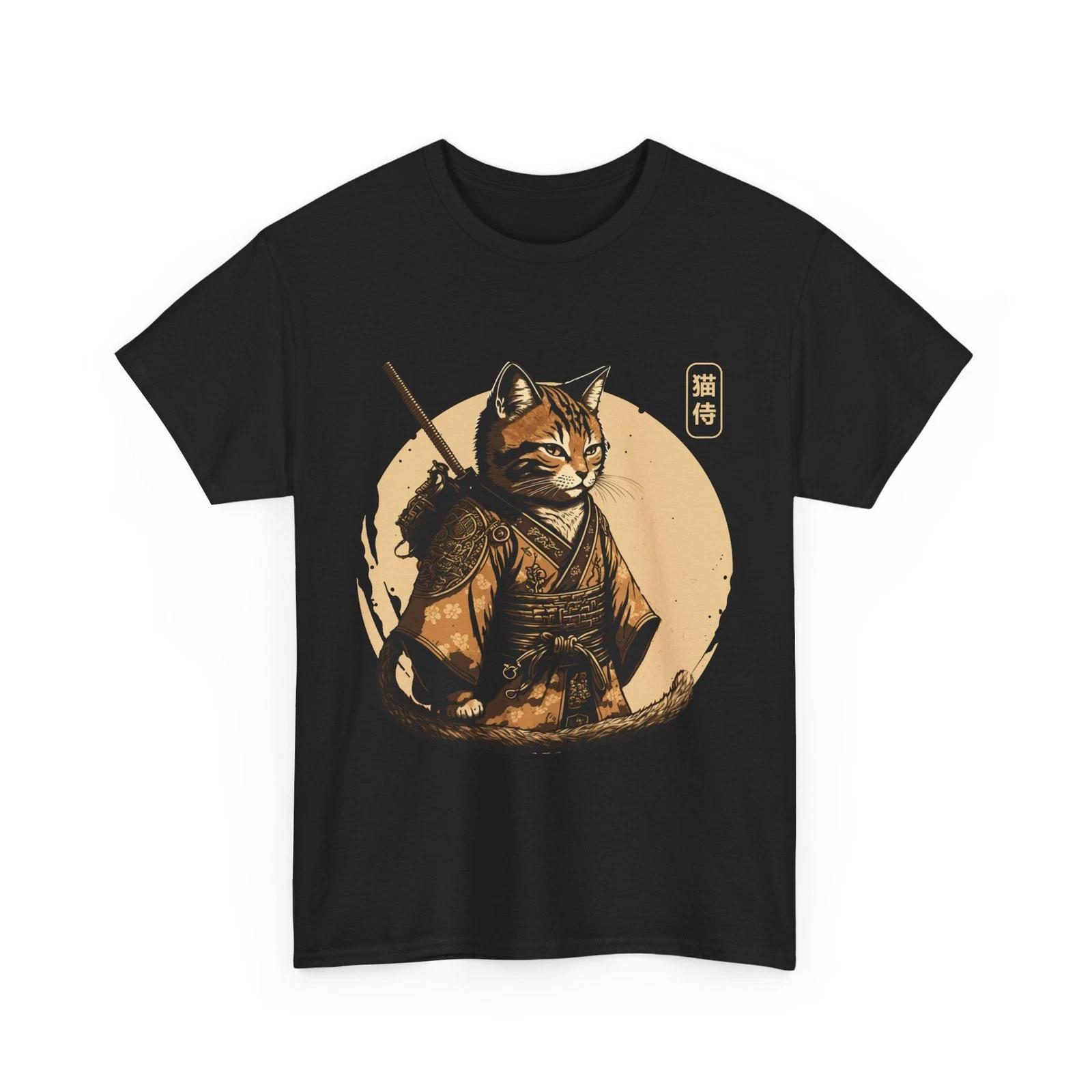 Ninja Cat Shirt, Japanese Culture Lovers Cats Lovers Samurai Cat T-shirt S