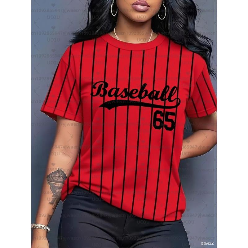 

Women s Baseball Stripe Printed Round Neck Short Sleeve T-Shirt Summer Graphic Tee Jerseys Plus Size Men s Sport T-Shirt Tops S