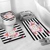 Valentine's Day Shower Curtain, Rose High Heels Lipstick Perfume Bottle Black and White Striped Romantic Bath Mat Bathroom Decor