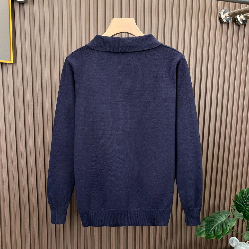 Men's Fine Knit Lapel Polo Sweater: Cozy, Skin-Friendly, Long Sleeve, Trendy, Loose Fit, High-End Feel.