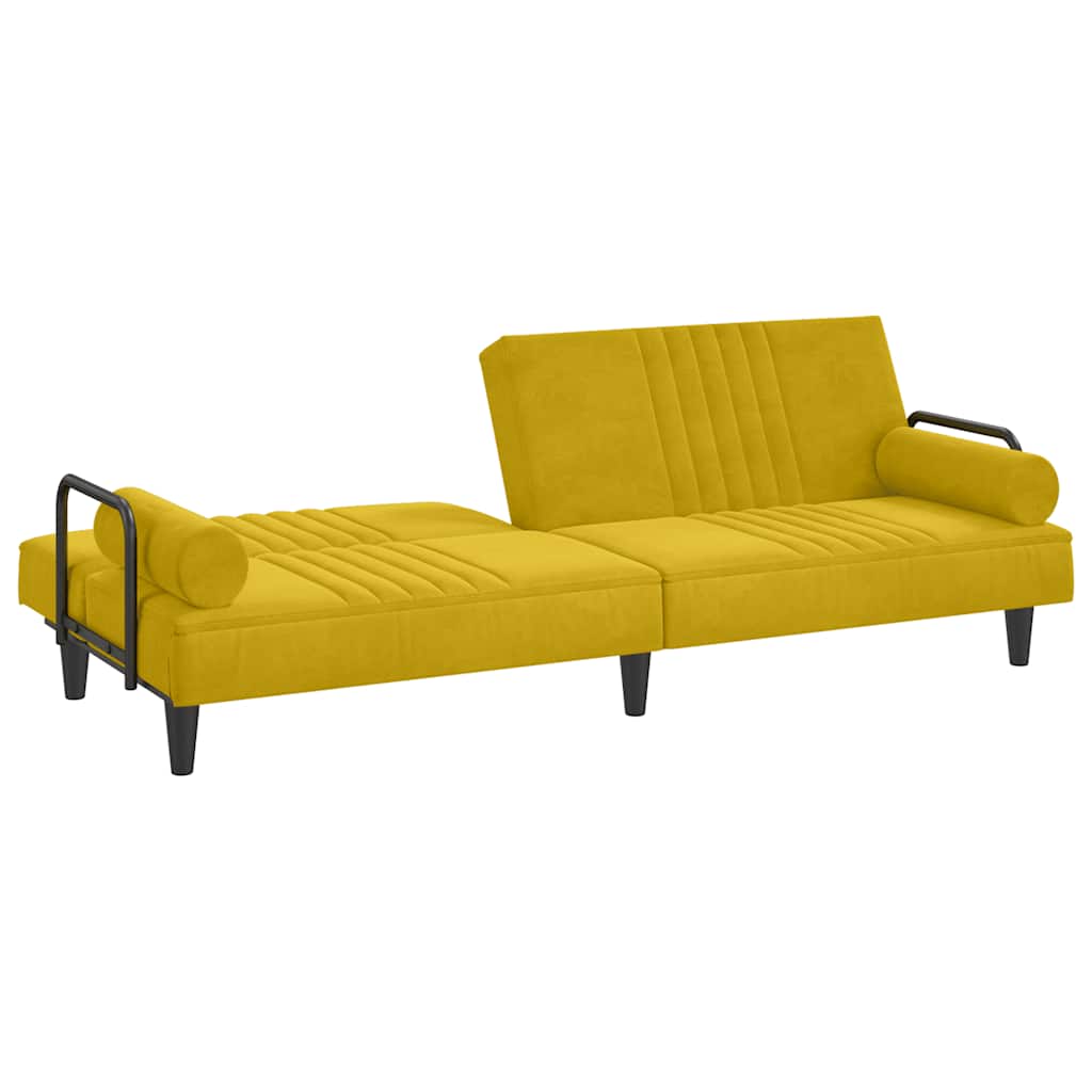 Yellow Velvet Sleeper Sofa with Armrests