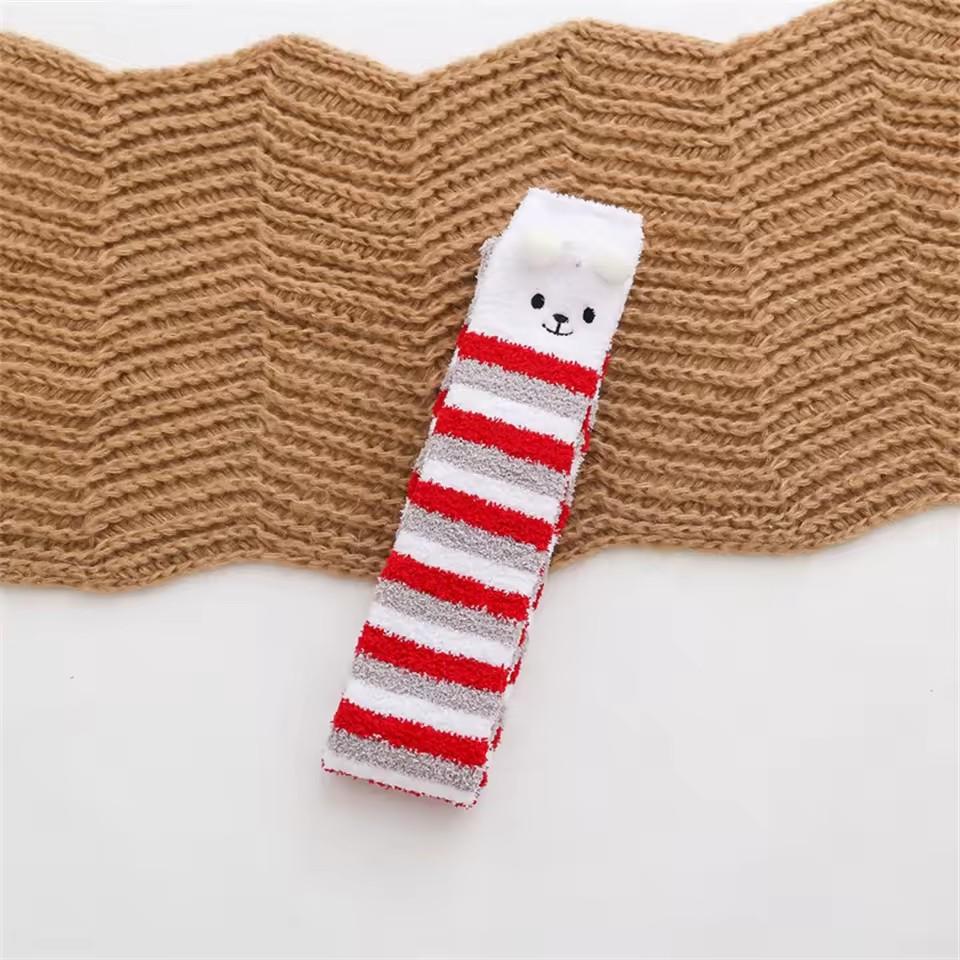 1 Pair Striped Thigh High Stockings Women's Panda Cat Winter Warm Ladies Girls White Funny over Knee Socks Long Christmas