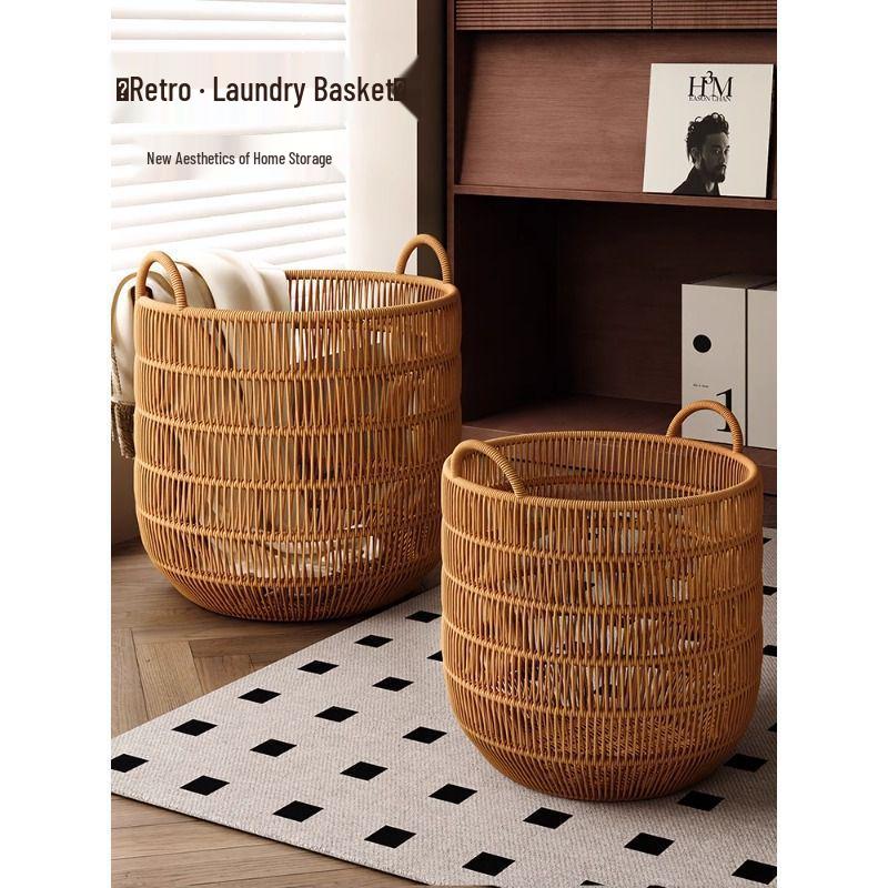 High-Value Waterproof Woven Rattan Laundry Basket for Bedroom and Bathroom