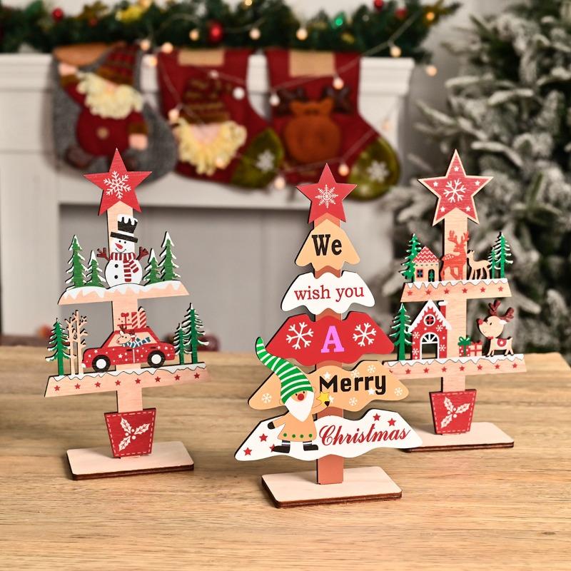 Christmas decorations Christmas tree ornaments Small tree festive table Christmas wooden ornaments