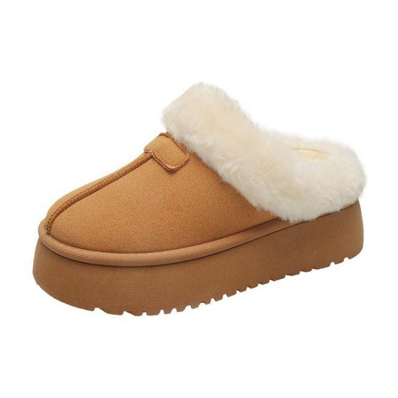 

Мао Мао шлепанцы на толстой подошве женские 2025 зима новая мода мех верхняя одежда с завышенным носком тапочки утолщенный бархат зимние сапоги 35 верблюд