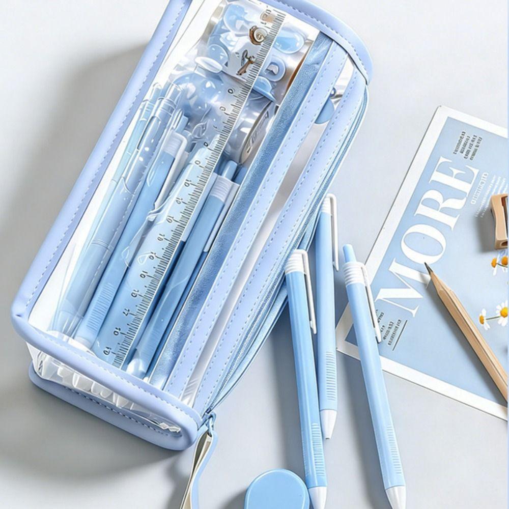 Transparent Pen Bag Stable Triangle Base Stationery Pouch Multi-functional Pencil Case  Students