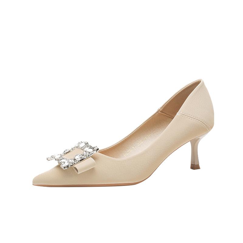 

Подушечка из овчины 5 см тонкий каблук туфли на высоком каблуке женские остроносые со стразами квадратная пряжка модные одинарные туфли весна и лето новая женская обувь 39 хаки