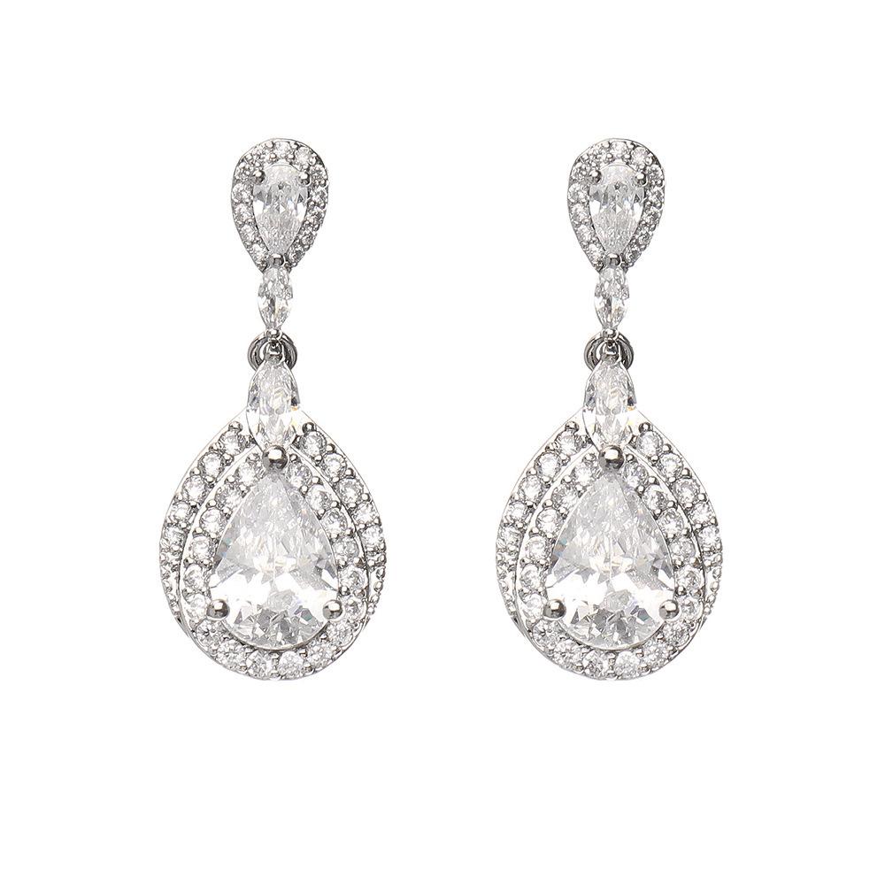 Elegant Long Teardrop Zirconia Dangle Earrings for Evening Wear and Brides