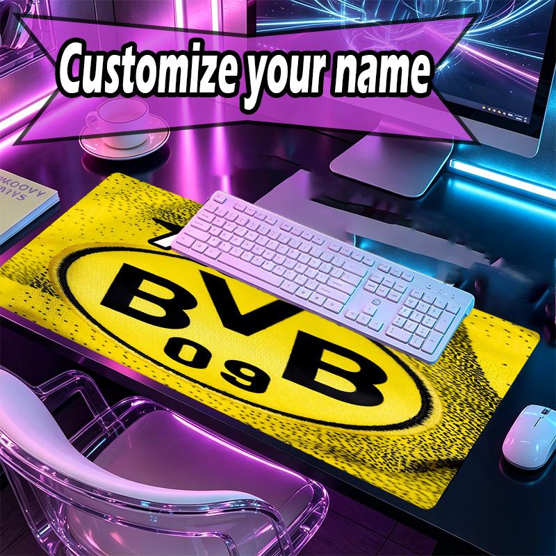 Custom Name Personalized Borussia Dortmund Pattern Mousepad, Laptop PC Desk Mat, Decorative Desk Mat for Home Keyboard Pad Gift