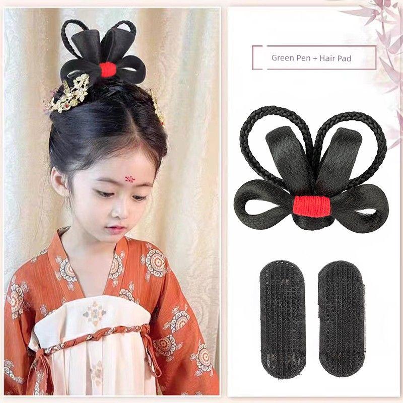 Ancient Costume Wig Kids Cute Bows Hair Bag Ancient Style Han Chinese Clothing Cute Bun Combination Style Girls Performance Bun