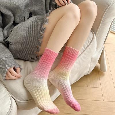 Winter Thick Warm Long Socks Gradient Wool Socks Women Thermal Floor Sleeping Socks Gift Autumn