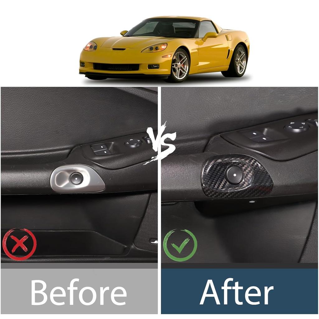 Lcojicep Car Switch Button Trim Compatible with Corvette C6 Z06 ZR1 2005-2013 Door Switch Button Lock Trim Door Switch Button Trim Frame Panel Real