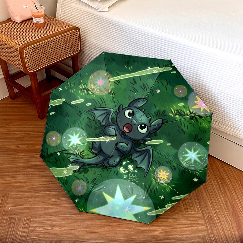 

1PC Automatic Folding Umbrella Toothless Night Fury Pattern 8 Ribs Portable Foldable Travel Umbrella Christmas Birthday Gift разноцветный