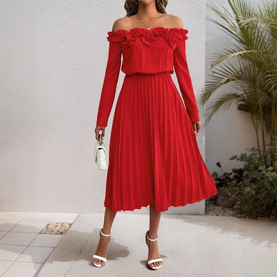O nouă rochie elegantă și dulce cu un umăr, cu mâneci lungi, uni, pentru femei, pentru o petrecere la întâlnire