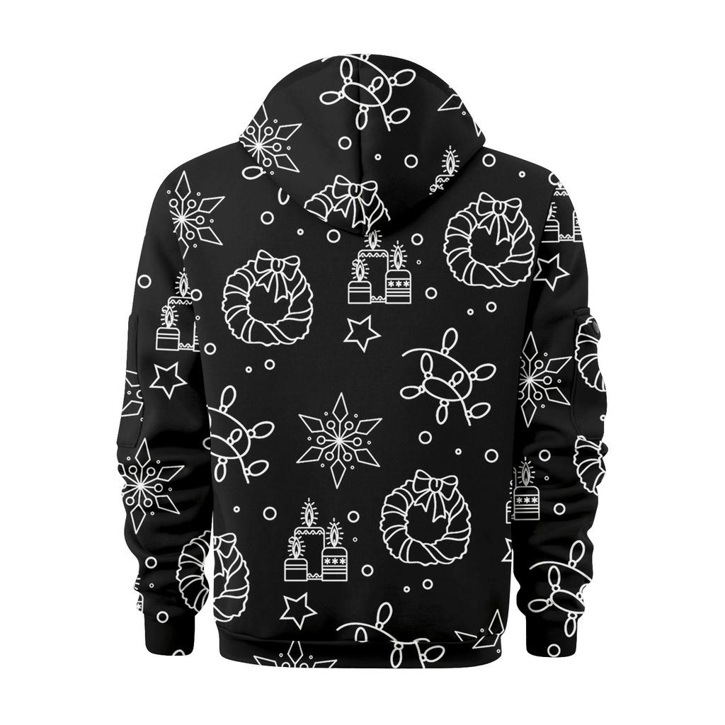 Sudadera deportiva casual de media cremallera con capucha y estampado navideño para hombre
