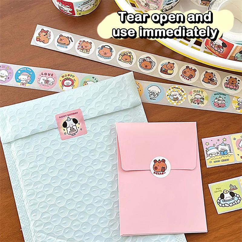 300Pcs/Roll Cartoon Animal Sticker Capibara Kapibala Puppy Hand Account Decals Gift Bag Sealing Sticker Cake Baking Label