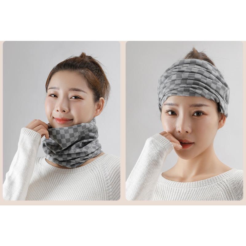 Women's Knitted Plaid Multifunctional Neck Gaiter Earloop Scarf Headband 3 in 1 Autumn Winter Warm Accessory Versatile Headwrap