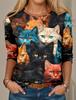 Fashion Design Women's T Shirts 3D Print Kawaii Cat Graphics Long Sleeve Crew Neck Regular Fit Spring/Fall Thin Style Sportwears