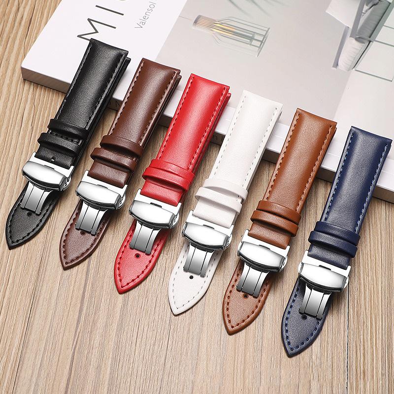 Leather Watchbands for Apple Watch 10 9 8 7 6 5 4 3 SE Ultra Butterfly Clasp Replace Wrist Strap 46mm 41mm 42mm 44mm 45mm Band for Iwatch