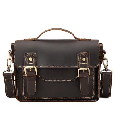Crazy Horse Skin Crossbody Bag for Men's Head Layer Cowhide Retro Shoulder Bag Commuting Genuine Leather Men's Small Square Bag