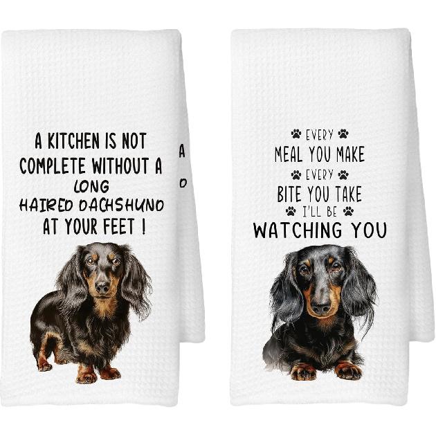 Long-Haired Dachshund Kitchen Towels Set of 2, Dog Gifts for Women, Dachshund Gifts, Dog Lover Mom Gift Tea Towels Kitchen Hand Towels 16x24 Inch for