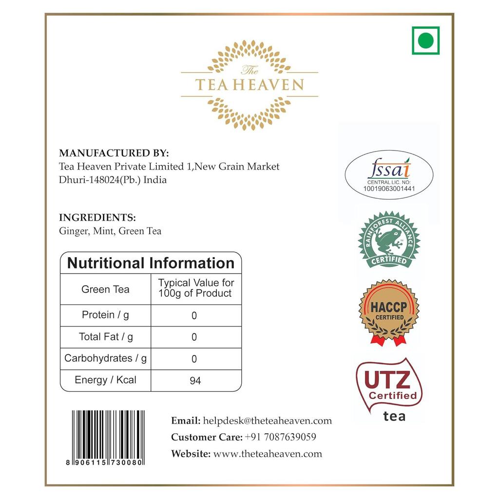 Зеленый чай с Имбирем и Мятой (100 г), Ginger Mint Green Tea,  Tea Heaven