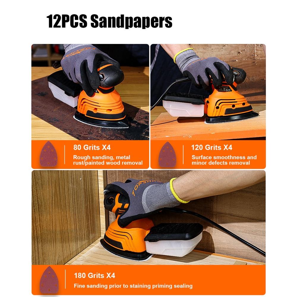 230W TS-SD2 Sandpapers Drywall Sander Efficient Dust Collection System Power Tools Mouse Detail Sander With 12Pcs