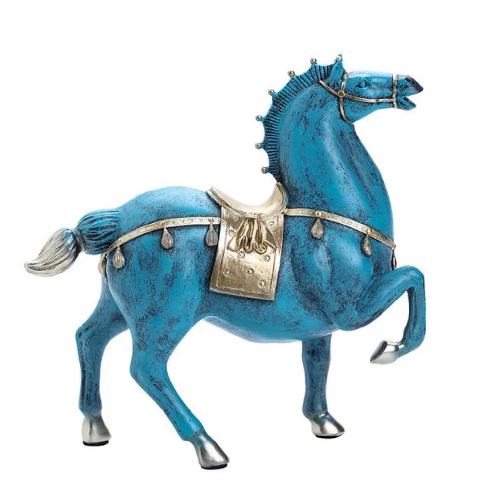 Chinese Blue Warriors Horse Resin Accessories Art Home Livingroom Desktop Figurines Decoration Bookcase Cabinet Sculpture Crafts