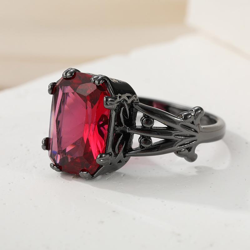 Charm Romantic Design Square Red Synthetic Zirconia Ring for Women's Vintage Fashion Banquet Festival Jewelry Accessories Crafts