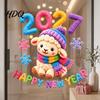 Decorative Glass Film Chinese New Year Window Stickers 2027 Goat Static Clings Reusable Winter Theme Decals Crochet Knit Lamb Decals