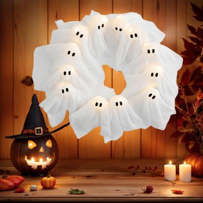 Glowing Halloween Ghost Wreath Weird Decoration for Indoor Party