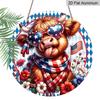2D Flat, 1pc Patriotic Highland Cow Metal Wall Decor - Flag Colors (Red, ) - Heavy-Duty Aluminum Plate - Round Decoration for 4th of July, Father'S