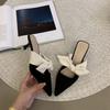 Fashion 2024 Summer Women Pointed Toe High Heels Sandals Bowknot Fashion Flower Woman Shoes Slingback Woman Slippers