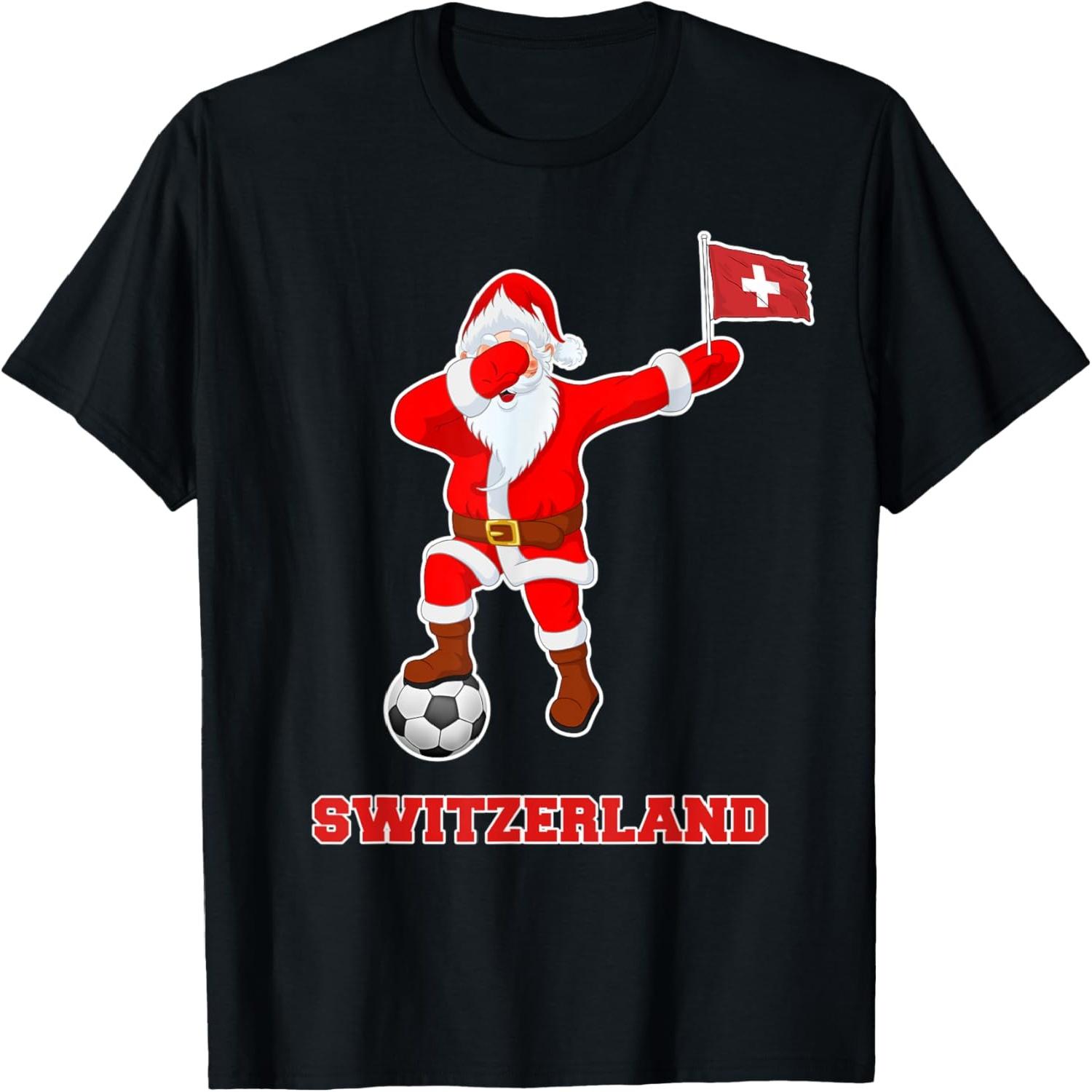 Switzerland Soccer Shirt Dabbing Santa Christmas Swiss Flag T-Shirt S