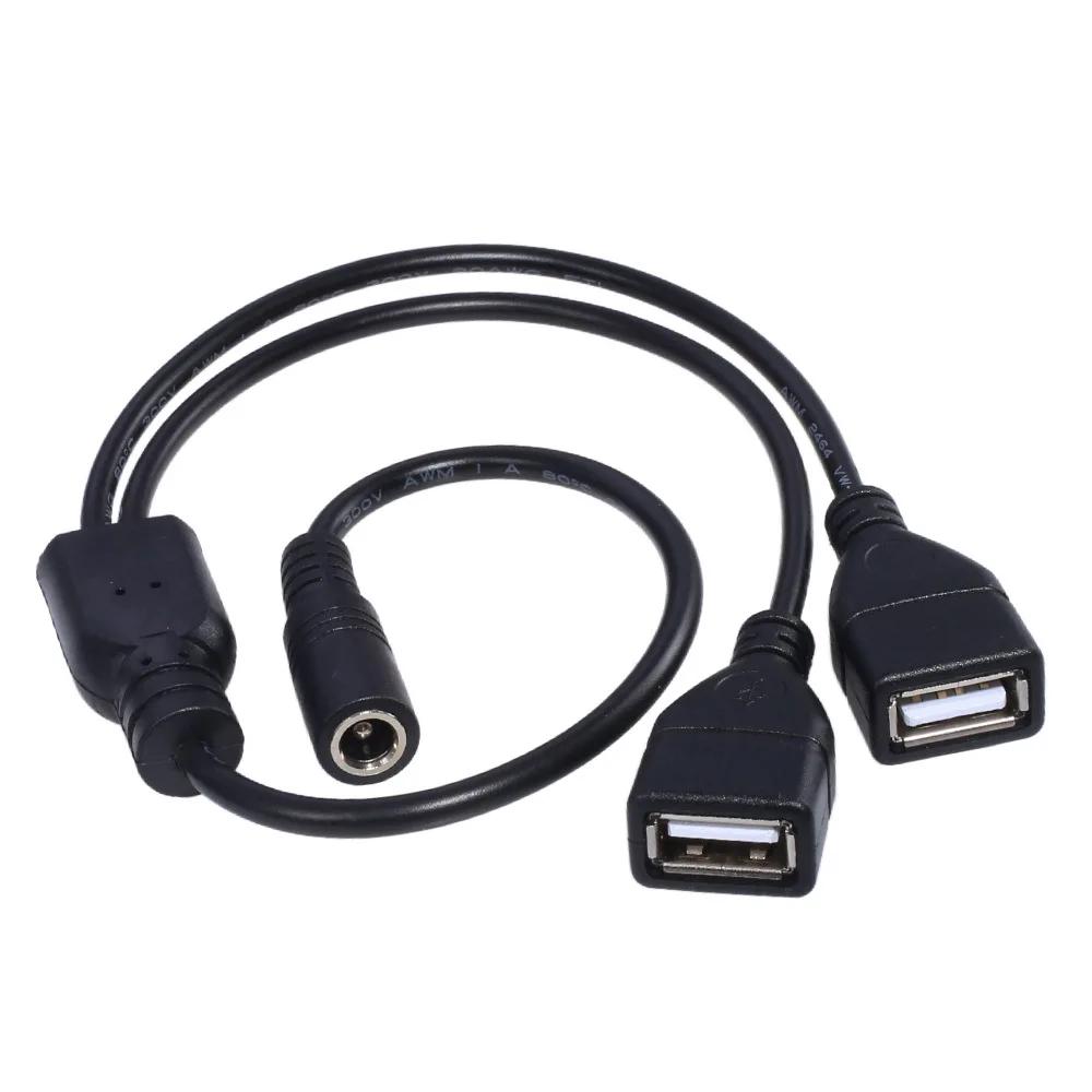 

DC Cord 5.5*2.1mm Female To Dual USB Female Extension Cable Power Splitters Supply Adapter Charger Converter чорний
