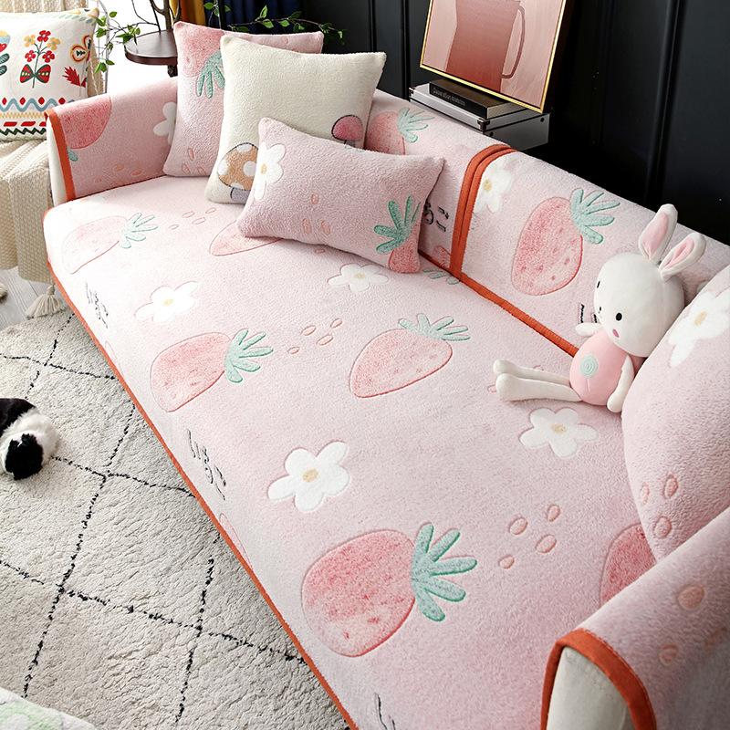 Nordic Simple Sofa Cushion Fabric Four Seasons Universal Light Luxury Milk Fiber Four Seasons Non-Slip Cushion Modern Sofa Cover