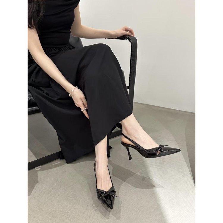 2025 spring new fashion bag head empty pink sweet bow small square head not tired feet high heels sandals women