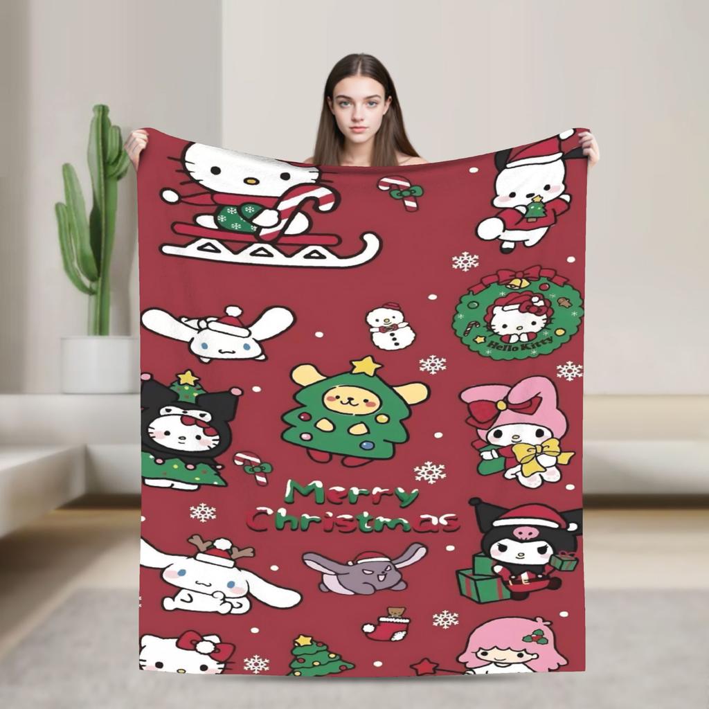 Cinnamoroll Christmas Fleece Blanket Funny Throw Blankets for Bed Sofa Couch 125*100cm Plush Thin Quilt
