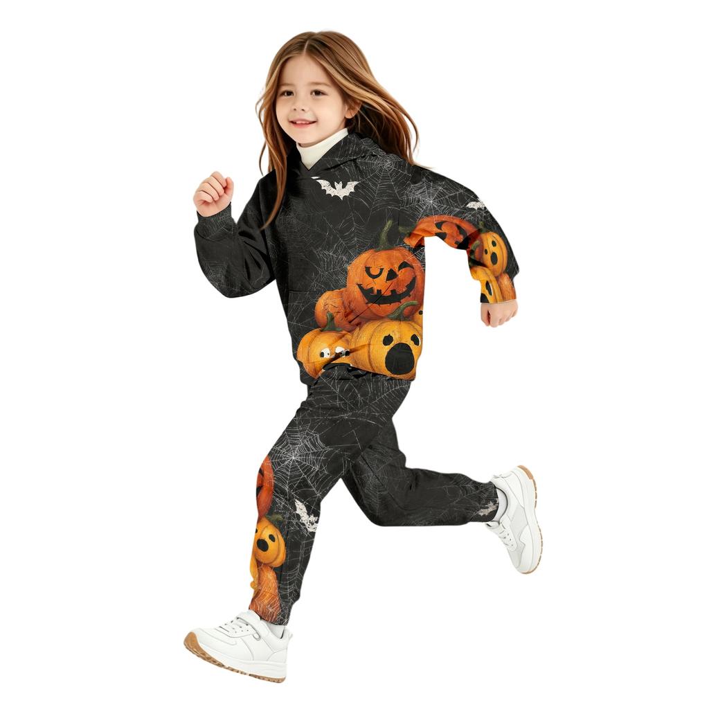 Toddler and Kids Fashion Hooded Halloween Print Set with Pockets for Boys Girls