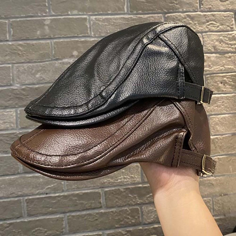 Autumn Winter Flat Cap British Style Newsboy Hat Duckbill Cap Leather Beret  Street Styling