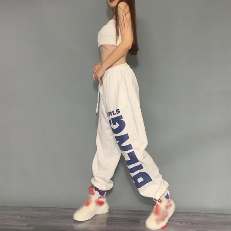 Einfarbige Sporthose für Damen, locker sitzende Hip-Hop-Hose, weibliche Jazz-Hip-Hop-lange Jogginghose, bedruckt